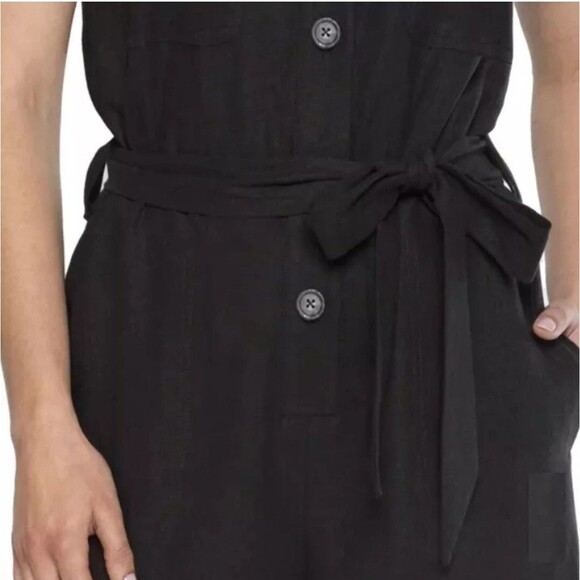 Matty M Women's XL Linen Blend Button Front Romper Relaxed Tie-Waist Black NWT - Picture 4 of 6